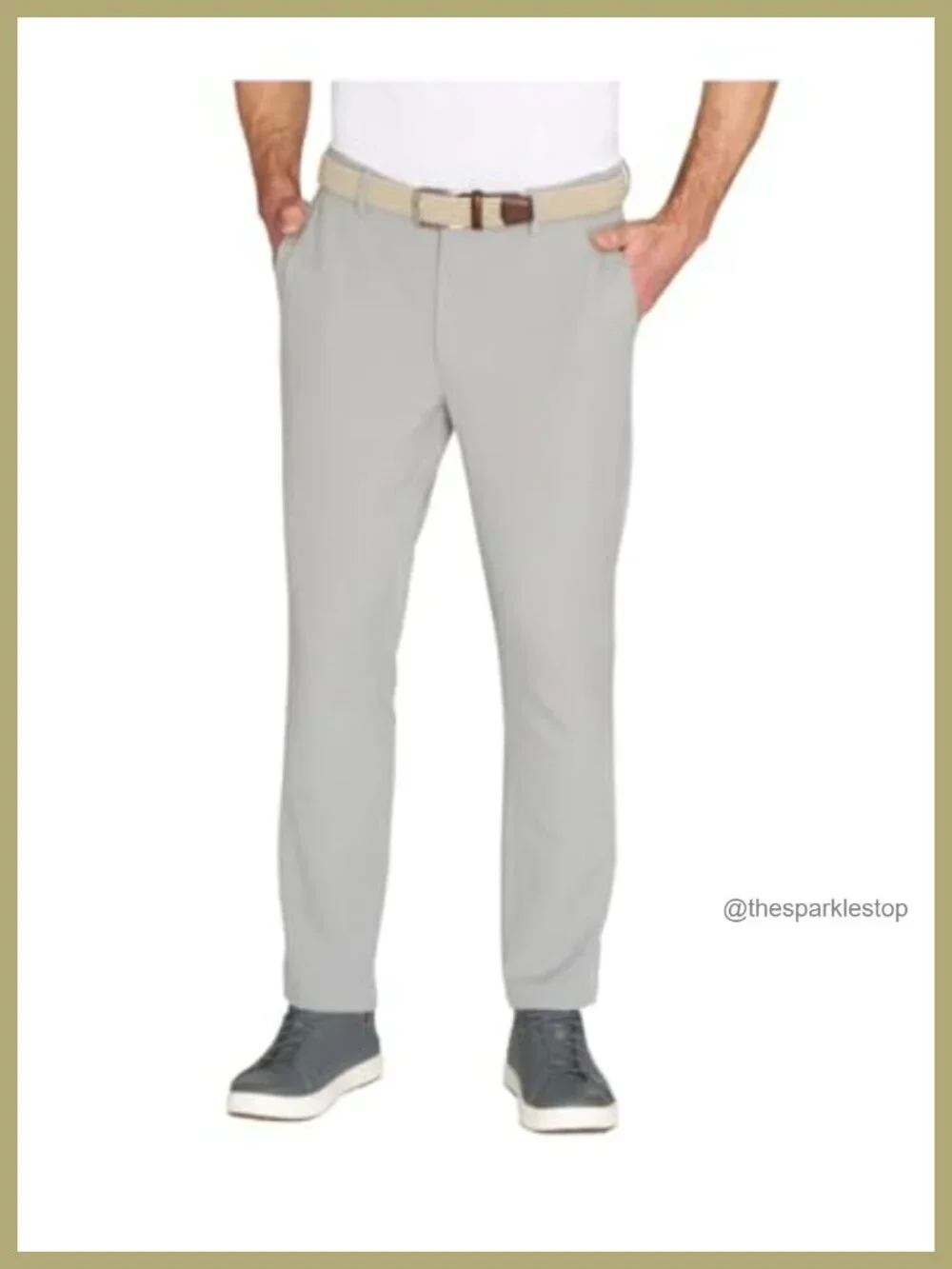 Men's Stretch Chino Pants with Elastic Waistband and Button Pockets